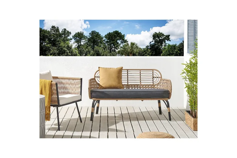 Trädgårdsbänk med dyna Beliani Pratello Natural||Beige||Grey||Black - Havemøbler - Havesofaer & bænke - Havesofaer