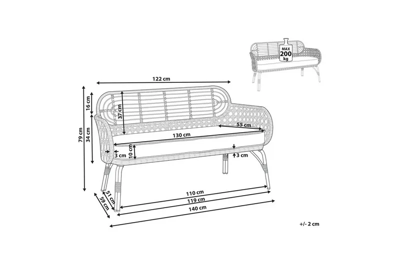 Trädgårdsbänk med dyna Beliani Pratello Natural||Beige||Grey||Black - Havemøbler - Havesofaer & bænke - Havesofaer