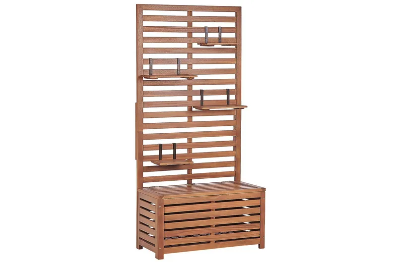 Trädgårdsbänk med väggpanel Beliani Matino Light wood - Havemøbler - Havesofaer & bænke - Udendørs bænk & havebænk