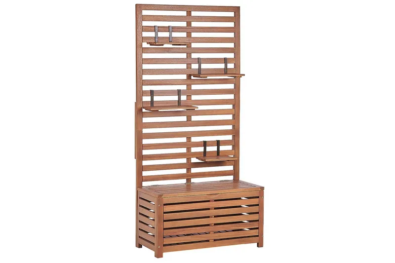 Trädgårdsbänk med väggpanel Beliani Matino Light wood - Havemøbler - Havesofaer & bænke - Udendørs bænk & havebænk
