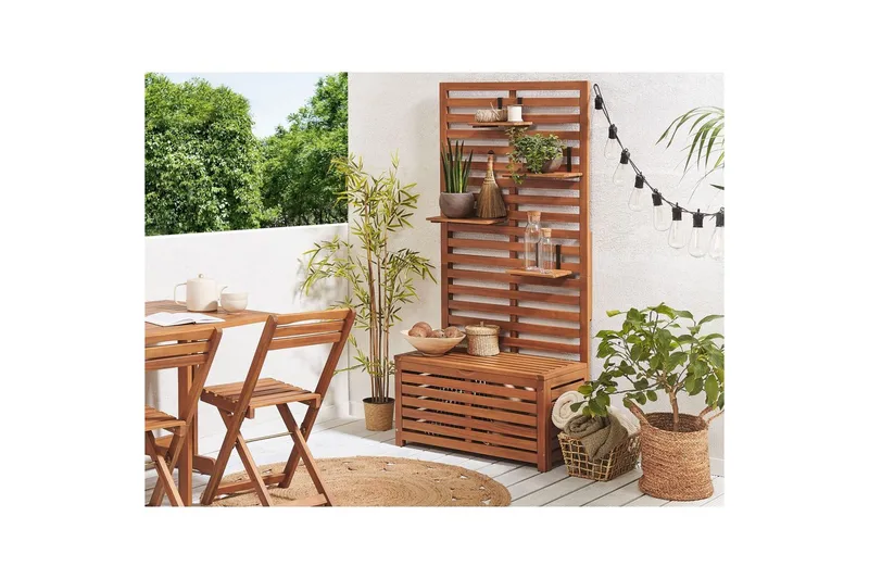 Trädgårdsbänk med väggpanel Beliani Matino Light wood - Havemøbler - Havesofaer & bænke - Udendørs bænk & havebænk