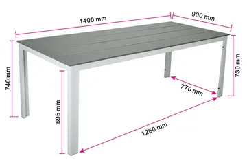 Tunis spisebord til udendørsbrug 140x90 cm rektangulært - Hvid/Grå - Havemøbler - Havebord - Spisebord & havebord