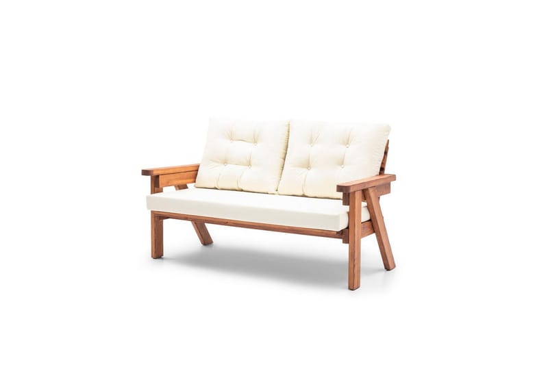 Zaron Garden Sofa 2-personers - Mellemfarvet træ/Cremevhid - Havemøbler - Havesofaer & bænke - Havesofaer