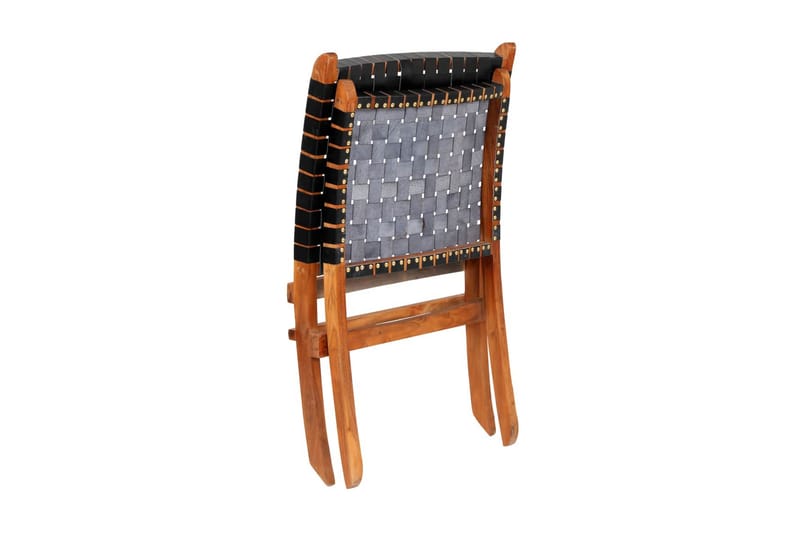 Afslapningsstol Ægte Læder 59 X 72 X 79 Cm Krydsstriber Sort - Sort - Loungestol udendørs - Udendørs lænestol