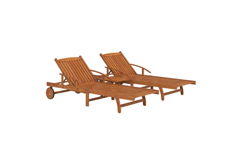 beBasic liggestole 2 stk. med bord massivt akacietræ - Brun - Havemøbler - Havestole - Solseng & solvogn