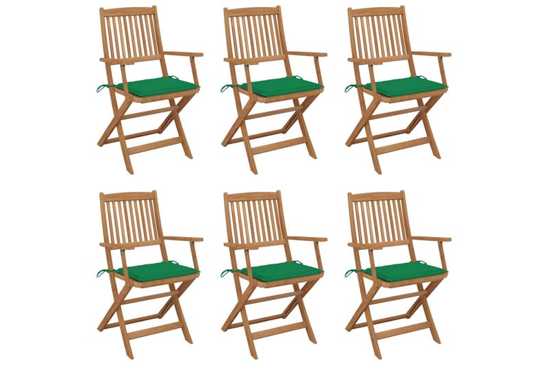 Foldbare havestole 6 stk. med hynder massivt akacietræ - Caféstole - Altanstole
