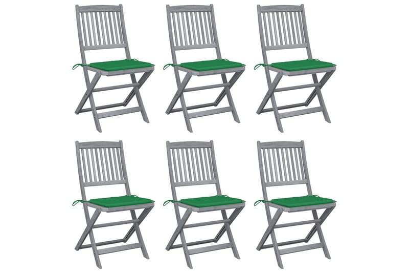 Foldbare udendørsstole 6 stk. med hynder massivt akacietræ - Caféstole - Altanstole