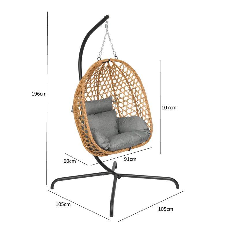 Etna hængestol med stativ til udendørsbrug - Æggestol i polyrattan - Brun - Havemøbler - Havestole - Hængestol - Hængestol på stativ