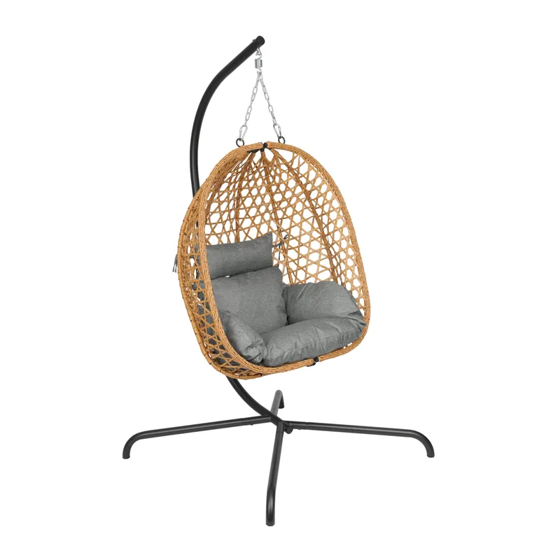 Etna hængestol med stativ til udendørsbrug - Æggestol i polyrattan, Brun