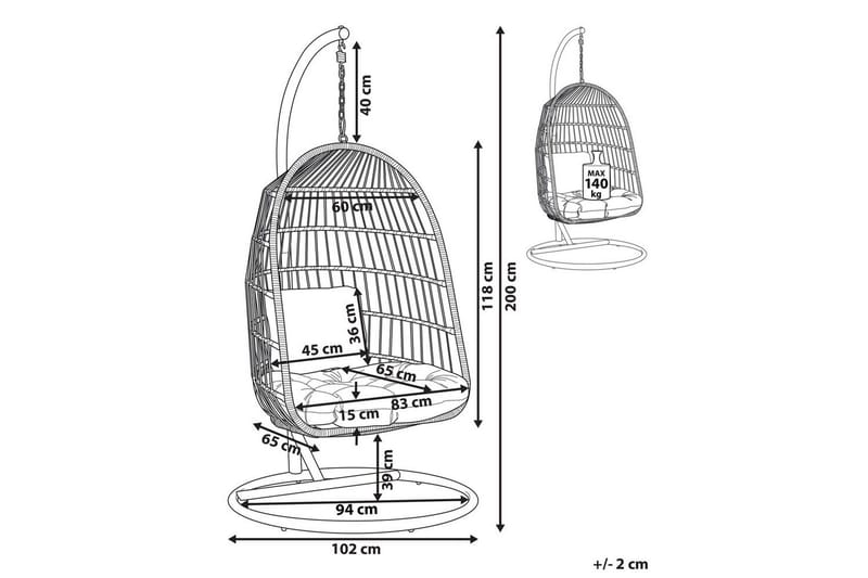 Hængestol Allera - Sort, Grå - Havemøbler - Havestole - Hængestol