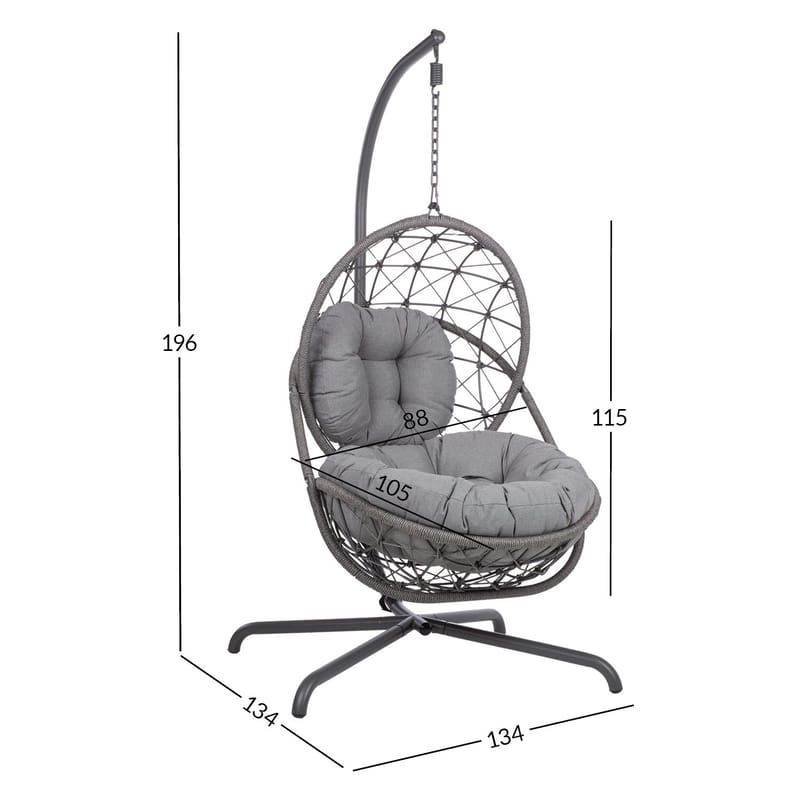 Hængestol HOME4YOU Amara 134x134x196 cm mørkegrå - mørkegrå - Havemøbler - Havestole - Hængestol - Hængestol på stativ