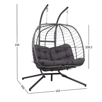 Hængestol HOME4YOU Finse 2-personers 142x106x194 cm mørkegrå - Mørkegrå - Havemøbler - Havestole - Hængestol - Hængestol på stativ