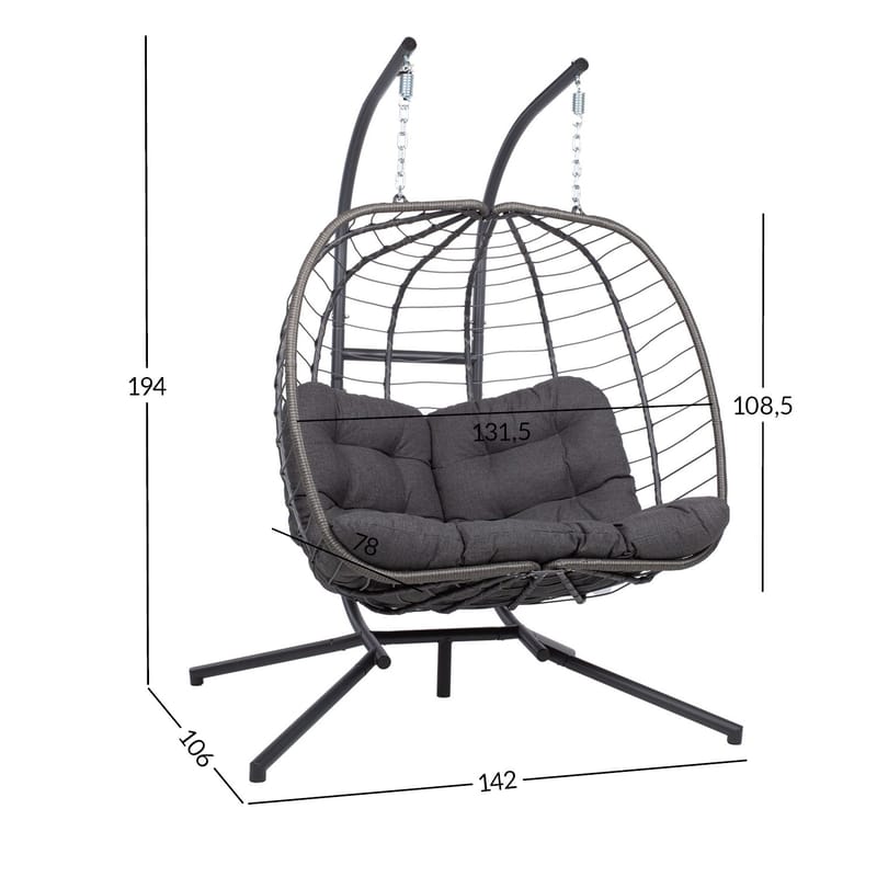 Hængestol HOME4YOU Finse 2-personers 142x106x194 cm mørkegrå - mørkegrå - Havemøbler - Havestole - Hængestol - Hængestol på stativ