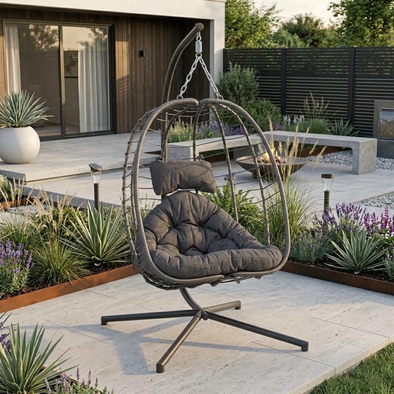 Hængestol HOME4YOU Granvin 90x114x186 cm mørkegrå - mørkegrå - Havemøbler - Havestole - Hængestol - Hængestol på stativ