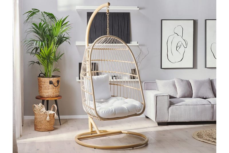 Hængestol med stativ rep beige ALLERA - Træ / natur - Havemøbler - Havestole - Hængestol