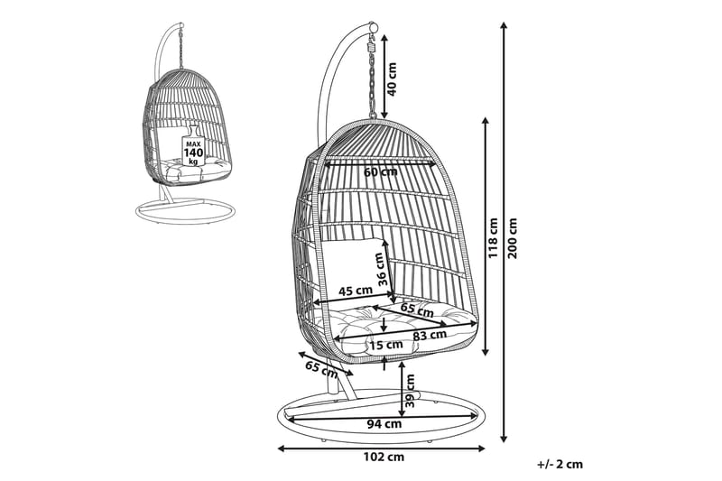 Hængestol med stativ rep beige ALLERA - Træ / natur - Havemøbler - Havestole - Hængestol