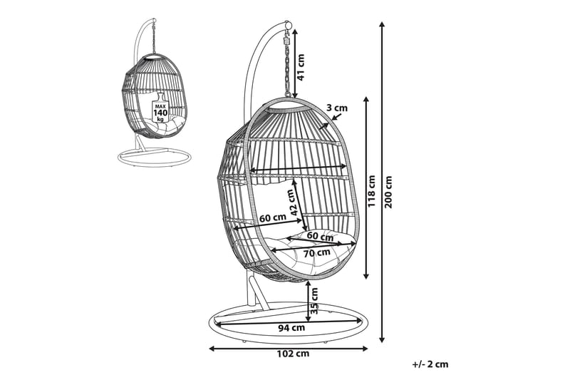 Hængestol med stativ polyrattan beige ALBA - Træ / natur - Havemøbler - Havestole - Hængestol
