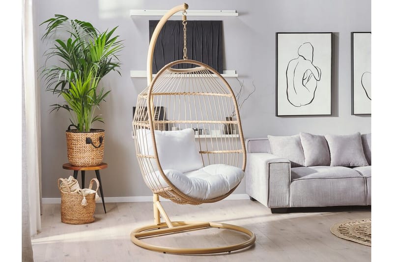 Hængestol med stativ polyrattan beige ALBA - Træ / natur - Havemøbler - Havestole - Hængestol
