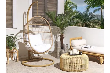 Hængestol med stativ polyrattan beige ALBA - Træ / natur - Havemøbler - Havestole - Hængestol