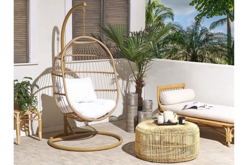 Hængestol med stativ polyrattan beige ALBA - Træ / natur - Havemøbler - Havestole - Hængestol