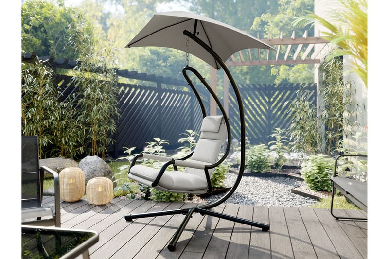 Hængestol Udendørs – Hængelænestol – Hængesving med stativ og tag til altan og terrasse - Sort|Grå - Havemøbler - Havestole - Hængestol
