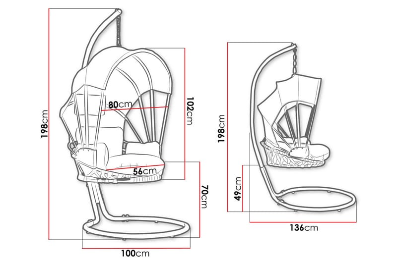 Hængestol Udendørs med stativ og tag – Hængesving – Hængelænestol - Sort - Havemøbler - Havestole - Hængestol