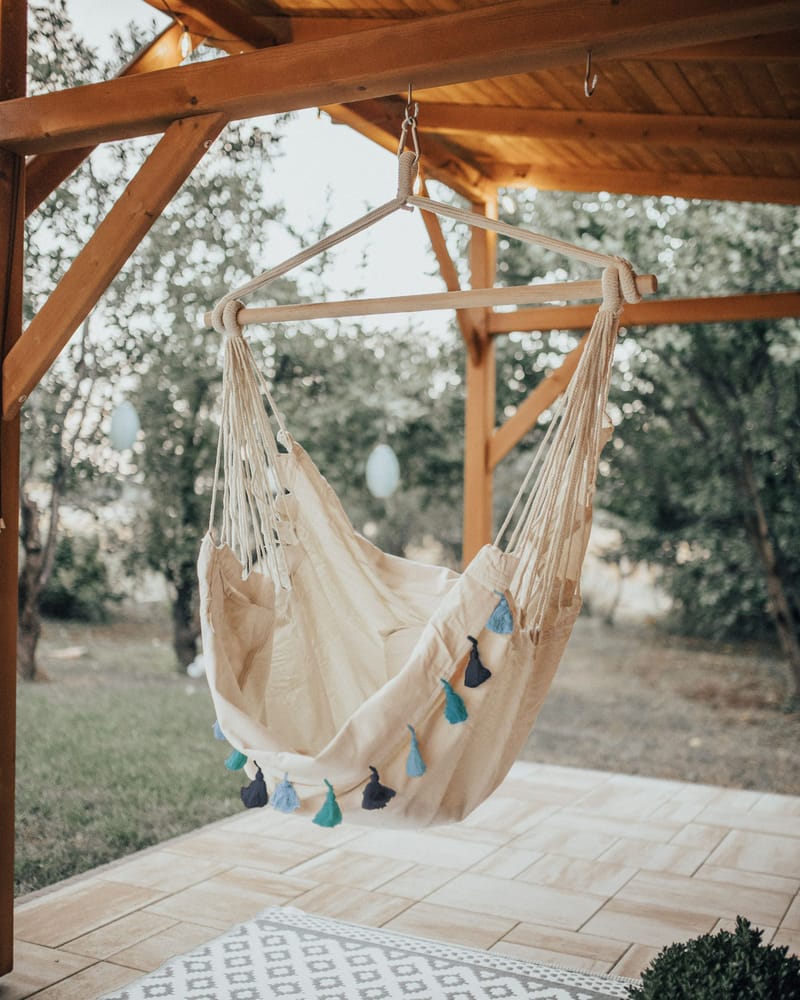 Hængestol udendørs Varena Bomuld - Beige/Blå - Havemøbler - Havestole - Hængestol