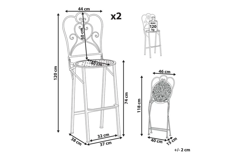 Havebarstole sæt af 2 Trieste - Havemøbler - Havestole - Barskammel