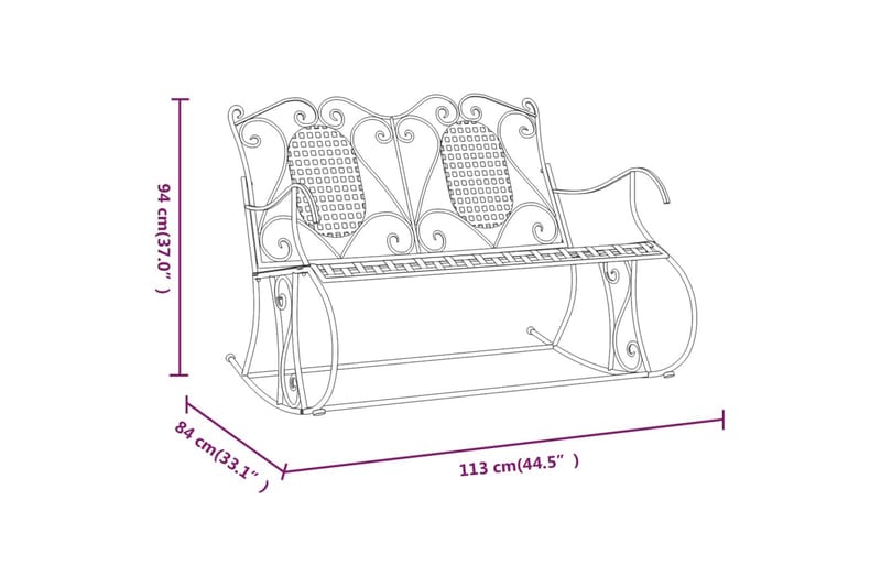 beBasic 2-personers bænk m. gyngefunktion 113 cm stål sort - Sort - Havegyngestol