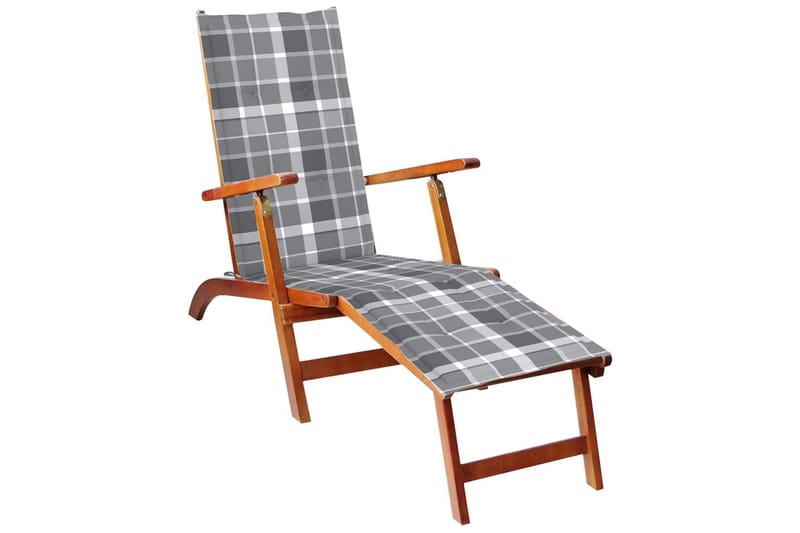 havestol med fodstøtte og hynde massivt akacietræ - Brun - Loungestol udendørs - Udendørs lænestol