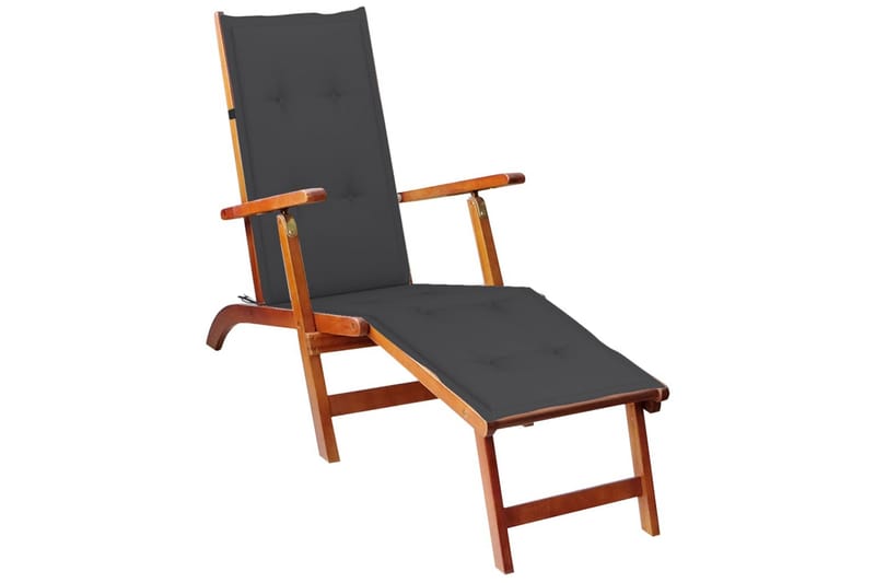 havestol med fodstøtte og hynde massivt akacietræ - Brun - Loungestol udendørs - Udendørs lænestol
