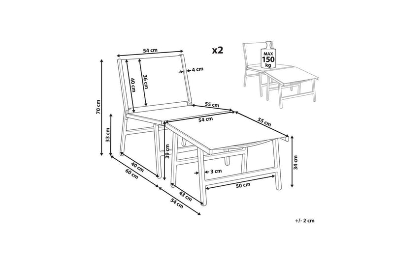 Havestol sæt af 2 Marceddi - Beige, sort - Havemøbler - Havestole - Udendørs lænestol