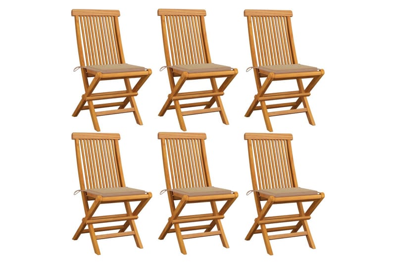 Havestole med beige hynder 6 stk. massivt teaktræ - Beige - Havemøbler - Havestole - Positionsstole