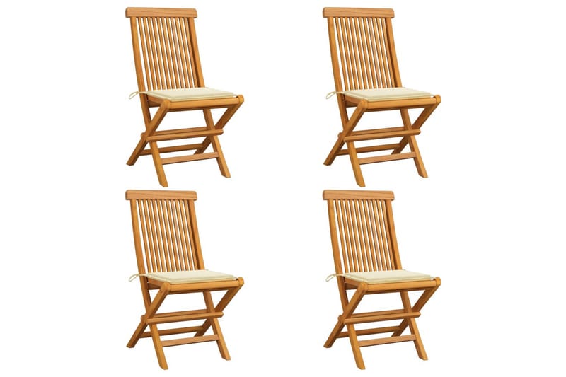 Havestole med cremefarvede hynder 4 stk. massivt teaktræ - Creme - Havemøbler - Havestole - Positionsstole