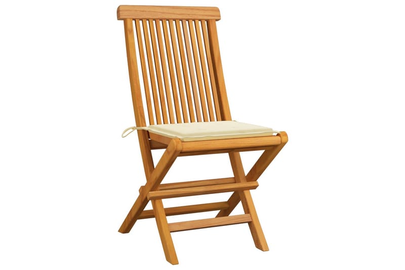 Havestole med cremefarvede hynder 4 stk. massivt teaktræ - Creme - Havemøbler - Havestole - Positionsstole