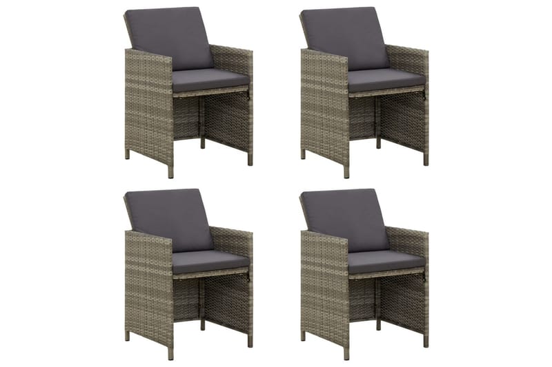 havestole med hynder 4 stk. polyrattan grå - Grå - Loungestol udendørs - Udendørs lænestol