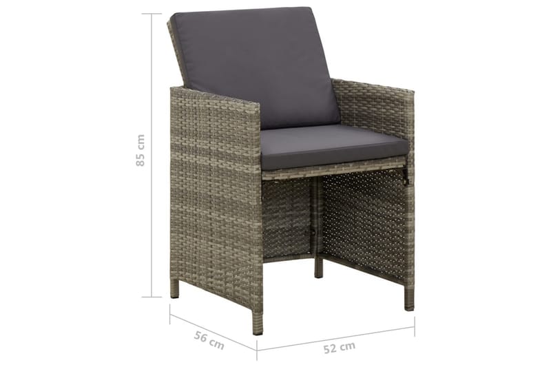 havestole med hynder 4 stk. polyrattan grå - Grå - Loungestol udendørs - Udendørs lænestol