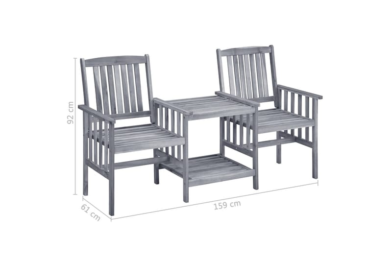 havestole med tebord 159x61x92 cm massivt akacietræ - Brun - Havemøbler - Loungemøbler - Loungestol udendørs