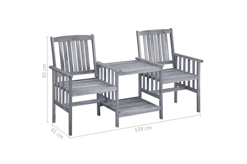 havestole med tebord 159x61x92 cm massivt akacietræ - Brun - Loungestol udendørs - Udendørs lænestol