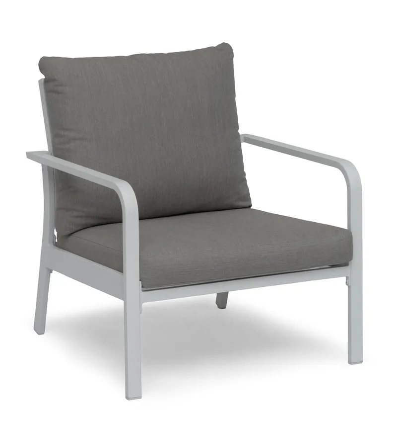 Hillerstorp Hånger udendørs lænestol hvid ramme hynder gråbeige, Hvid ramme hynder gråbeige
