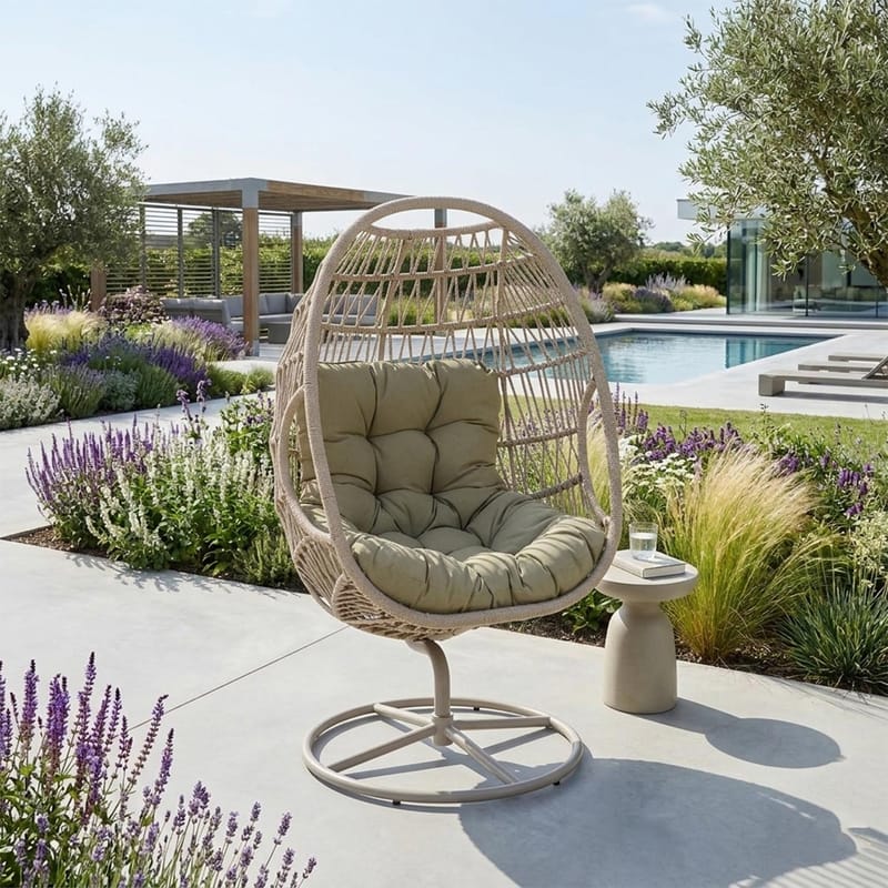 Hvilestol HOME4YOU Cassia Swivel 85x85x151 cm Beige - beige - Havemøbler - Havestole - Udendørs lænestol