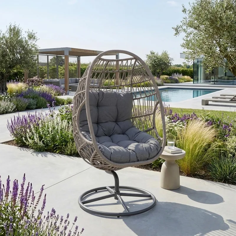 Hvilestol HOME4YOU Cassia Swivel 85x85x151 cm Grå - grå - Havemøbler - Havestole - Udendørs lænestol