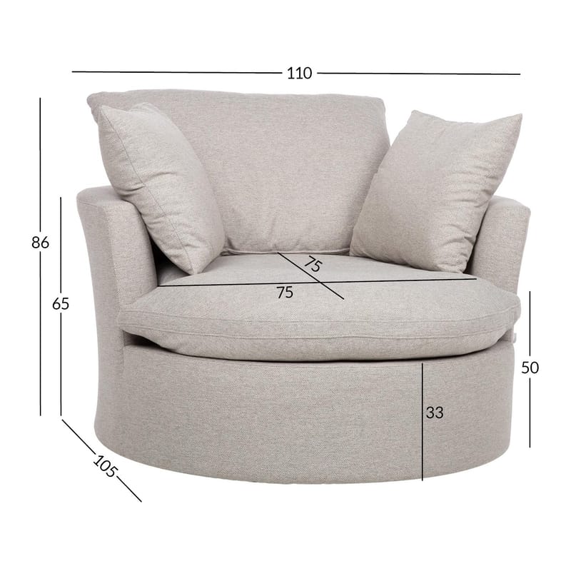 Lænestol HOME4YOU Fluffy drejestol 110x105x65/86 cm lysegrå - Lysegrå - Havemøbler - Havestole - Udendørs lænestol