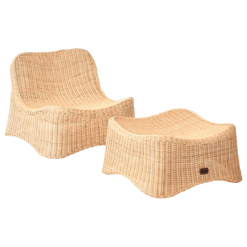Lænestol udendørs med fodskammel Aigani rattan - Natur/Beige - Havemøbler - Havestole - Udendørs lænestol