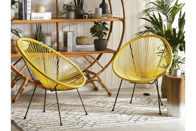 Cayaco Stol 2stk - Polyrattan/Gul - Havemøbler - Havestole - Udendørs lænestol