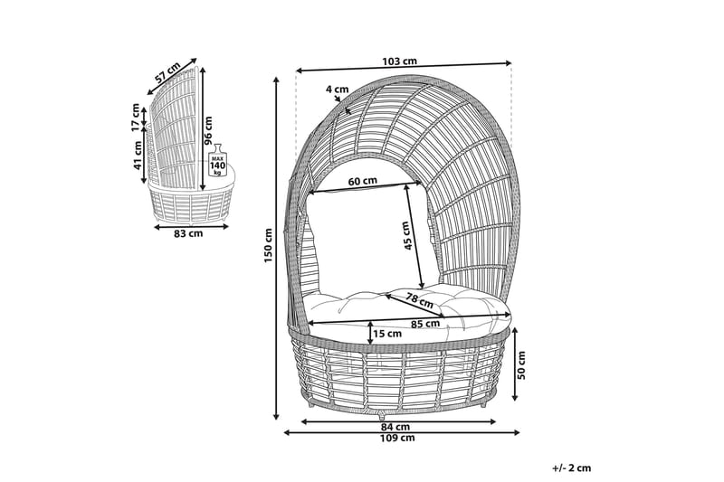 Havelænestol polyrattan Natur/ Hvid LIDO - Træ / natur - Havemøbler - Havestole - Udendørs lænestol