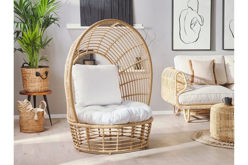 Havelænestol polyrattan Natur/ Hvid LIDO - Træ / natur - Havemøbler - Havestole - Udendørs lænestol