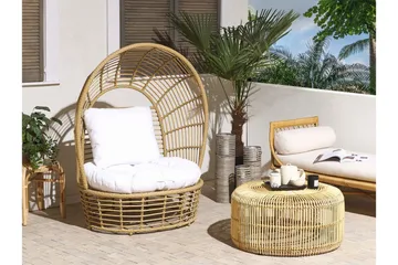 Havelænestol polyrattan Natur/ Hvid LIDO - Træ / natur - Havemøbler - Havestole - Udendørs lænestol