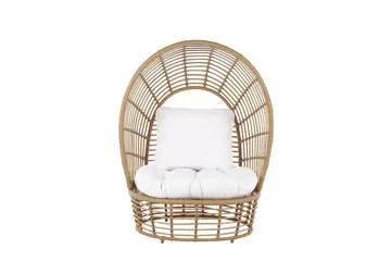 Havelænestol polyrattan Natur/ Hvid LIDO - Træ / natur - Havemøbler - Havestole - Udendørs lænestol