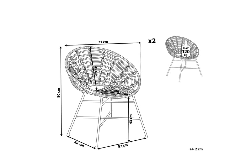 Rattan stol 2 lysebrune ACERRA - Træ / natur - Loungestol udendørs - Udendørs lænestol